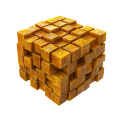 Abstract Golden Cube Composed of Smaller Cubes - 3D Render