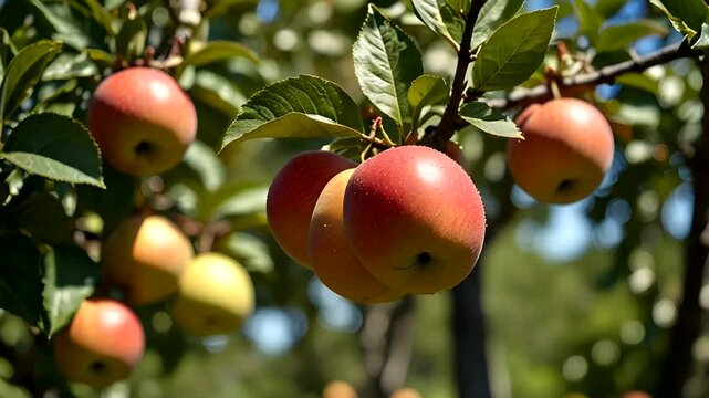 Apples Still Attached to the Tree in the Garden, apples ready to be picked