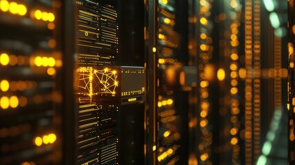 Illuminated Server Room: Network Data Visualization