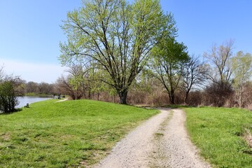 Obraz premium The country gravel road on a sunny spring day.