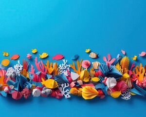 Vibrant origami reef teeming with tiny paper sea creatures, cozy and full of life