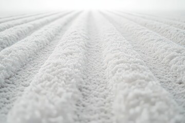  Snow-covered field with symmetrical lines, soft white texture creates peaceful, wintry rural landscape under cloudy sky