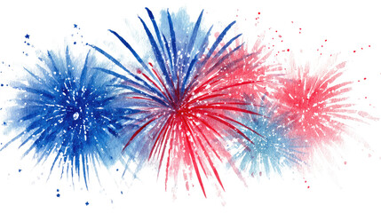 Festive watercolor fireworks display isolated on a white background