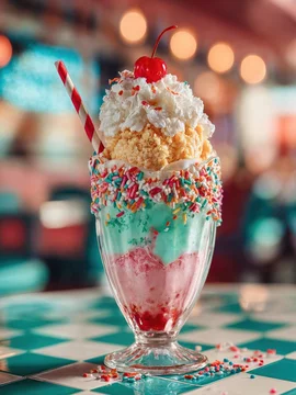 Retro Ice Cream Sundae with Whipped Cream and Cherry