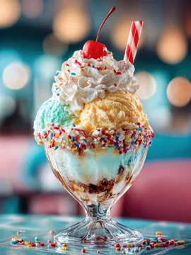 Retro Diner Style Ice Cream Dessert with Whipped Cream