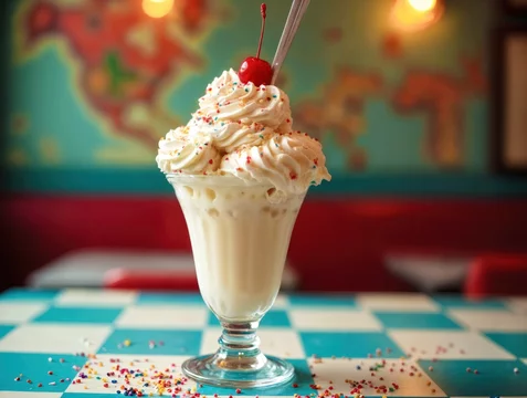 Vintage Ice Cream Sundae with Cherry and Sprinkles