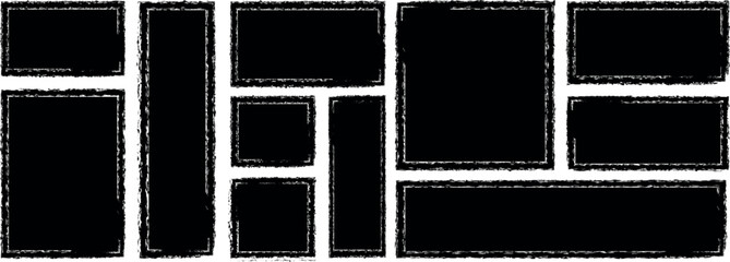 Set of grunge brush and frame with ink paint brush or grunge box. Grunge style square frame  and rectangle brush stroke. Paint brush stamp collection. Vector brush rectangle grunge shape. eps 10