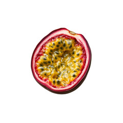 Close-up of a Halved Passion Fruit Revealing its Vibrant Seeds and Pulp