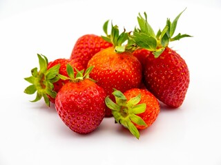 Fresh strawberries on white background.