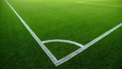 Fototapeta premium Soccer Action, Corner Kick, Sports Field, Photography, Grass Environment, Close-Up View, Athletic Performance