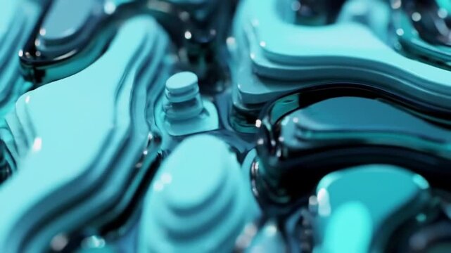 Close up of abstract blue layered topography with glossy highlights and shadows rendering detail