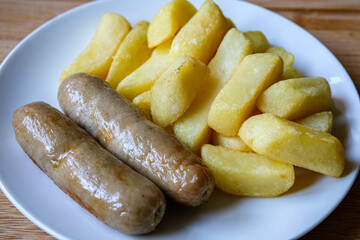 Two Pork Sausages With Chips Meal