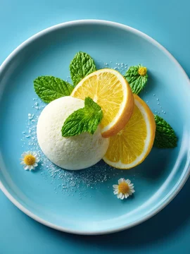 Minimalist Top View of Lemon Sorbet Dessert