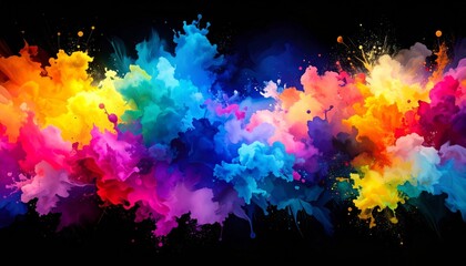 Fototapeta premium Vibrant Rainbow Paint Splashes Abstract Background