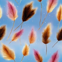 Colorful abstract pattern with repeating decorative leaves on a soothing blue background for textile design
