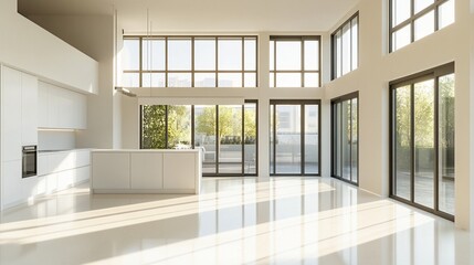Bright and airy modern living space showcasing large windows and polished floors, perfect for contemporary lifestyle and architecture enthusiasts seeking inspiration in design.