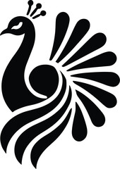 Elegant Peacock Logo – Minimalist Black Silhouette Line Art Design