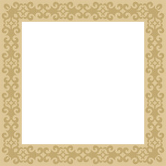 Vector golden square Kazakh national ornament. Ethnic pattern of the peoples of the Great Steppe,
