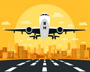Flat Art Airplane Taking Off for Global Logistics and Modern Air Travel Illustration