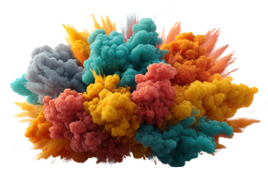 Colorful ink explosion cloud isolated on transparent background