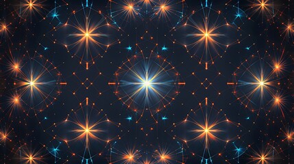 Fototapeta premium Intricate network of glowing orange and blue stars, forming a mesmerizing cosmic mandala