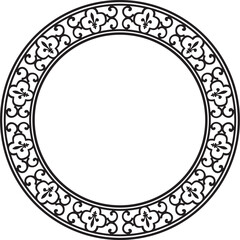 Vector black monochrome round classic renaissance ornament. Circle, ring, european border, revival style frame
