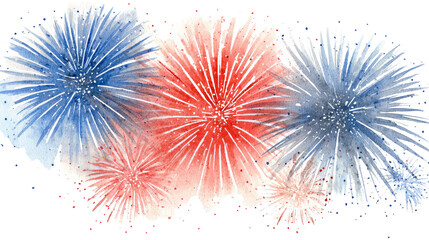 Festive watercolor fireworks display isolated on a white background