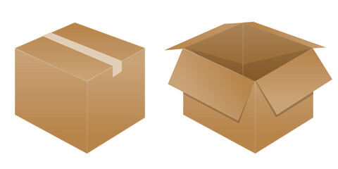 段ボール箱　空いたダンボール箱と梱包済みのダンボール箱