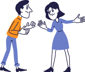 Illustration of a man and woman having a heated argument. Flat cartoon style characters in a tense conversation.