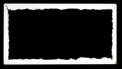 Rectangular White Torn Paper Frame On Black Background