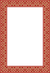 Vector square European gold with red ornament. Rectangular pattern, circle, ring of the Middle Ages. Revival border. Decorations of palaces and churches.
