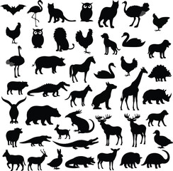 Naklejka premium Black and White Animal Silhouettes Poster in Grid Layout