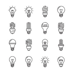 Collection of light bulb icons line art