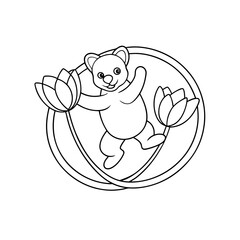 Obraz premium Adorable Bear Jumping Through Outline Art