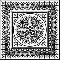 Vector black monochrome classic Greek square ornament. Rectangle of Ancient Greece and Roman Empire. Byzantine painting of walls, floors and ceilings. Decoration of European palaces.
