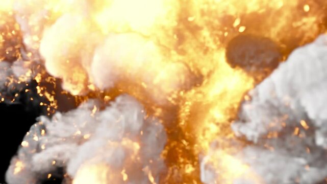 Debris blast, initial explosion with fire and smoke, two speeds, HD 24p, alpha channel for transparent background. Normal speed and slow motion shots included