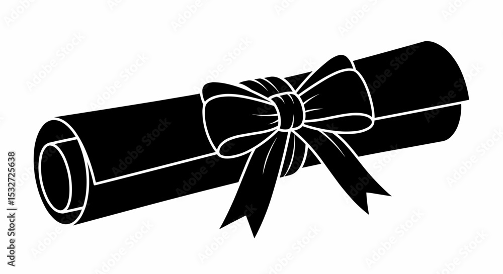 Poster this high-quality vector illustration features a solid black silhouette of rolled paper secured with