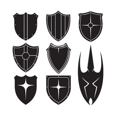 Collection of black shield icons for game design