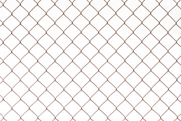 Old Metal Wire Fence Rust on white background, abstract background.