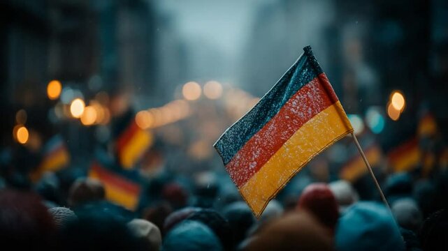 German flag in a crowd, demonstration, politics and nationalism concept footage