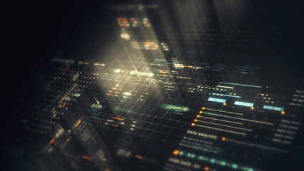 Futuristic network simulation blending AI, quantum physics, and deep learning, with a particle...
