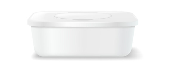Realistic illustration of a white plastic container with a lid. Clean and minimalistic design, perfect for storing food. Isolated on a plain white background.