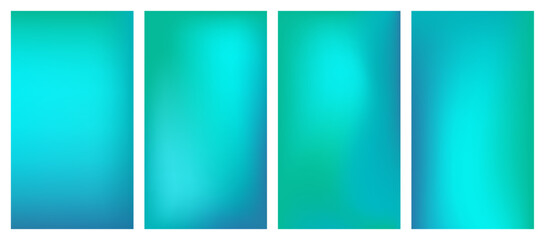Set of aqua blue gradient background. Aesthetic blue, green colored design cover. Smooth  blurry wallpaper with soft light transitions.