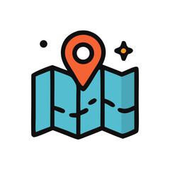 An open map with a red location pin, symbolizing navigation, travel planning, and destination finding.