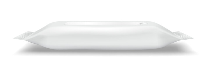Minimalistic design of a white packaging pouch. Smooth surface with a glossy finish. Ideal for snacks or wet wipes. Gives a clean and modern look.