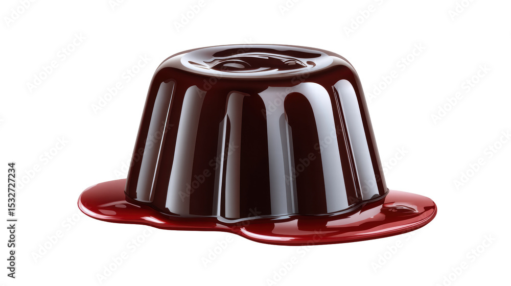 Poster shiny jelly isolated on transparent background with rich red sauce spreading around it