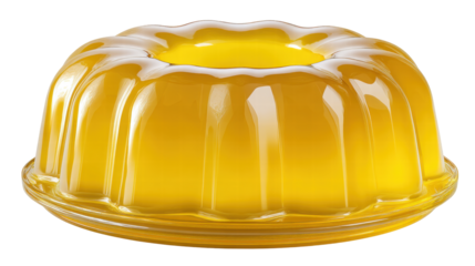 Jelly isolated on transparent background with shiny yellow dessert on plate