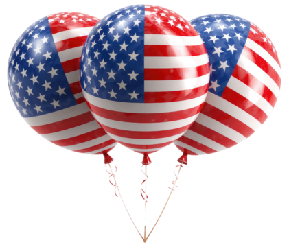 Three american flag balloons isolated on a white background