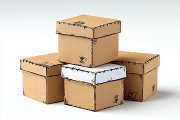 Stacked cardboard boxes of different sizes are arranged in a visually appealing manner, ideal for textile printing and surface patterns. Each box complements the seamless design theme.