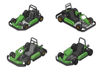 Fototapeta premium Isometric cartoon illustration of a green gokart on a clean white background